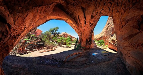 Red stone arches of the Navajo Arch formed by erosion