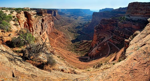 Rugged canyons of Shafer Canyon and the Shafer Trail Road