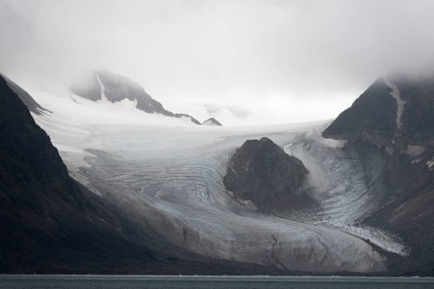 Nunatak or mountain poking out from the glacier