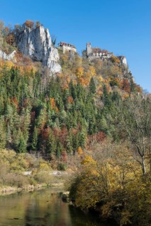 Danube River in the autumnal Danube Valley with Burg Werenwag Castle