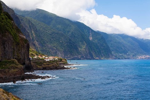 View of the cliff coast of Madeira near Sao Vicente