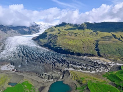 Aerial view of the glacier tongue of Svinanesjoekull Glacier