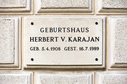 Plaque at the birthplace of the conductor Herbert von Karajan