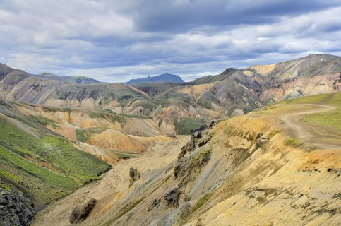 View from Brennisteinsalda Mountain towards the surrounding colourful mountains