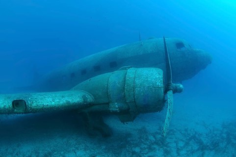 Plane wreck of a Douglas DC-3 Dakota in the Mediterranean Sea
