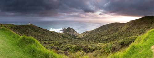 Lighthouse at the north-westernmost point of New Zealand at sunrise