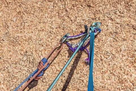 Belay safety point for climbing in granite Spitzkoppe area