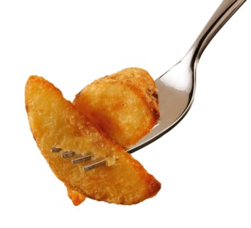 Potato wedges on a fork