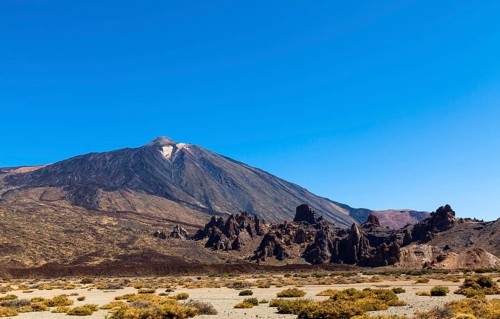 Pico del Teide volcano with lava rocks in the Teide National Park