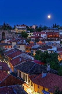 View of the old town with full moon