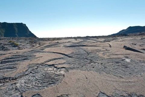 Cooled lava flow at the foot of the Piton de la Fournaise volcano