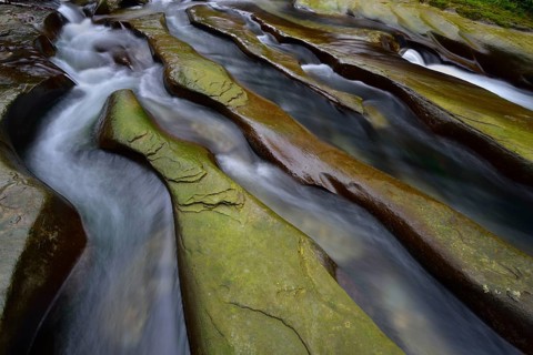 Rock gullies formed by water in the riverbed