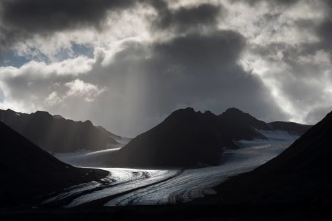 Mountains and glacier tongue