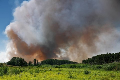 Fire on a grain field near Tutow