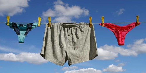 Underwear hanging on a washing line