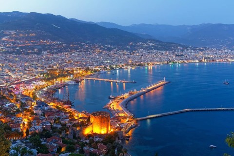 Historic town centre of Alanya with the port and Kizil Kule or Red Tower