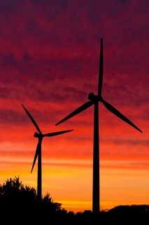 Wind turbines at sunset
