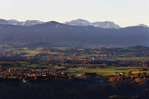 Autumnal view from Hohen Peissenberg over Bobing Rottenbuch