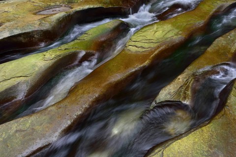 Rock gullies formed by water in the riverbed