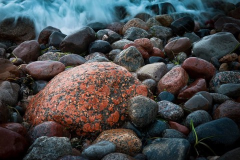 Porphyry rocks on the Baltic Sea beach