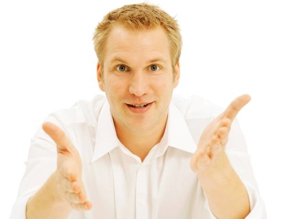 Businessman gesturing with his hands
