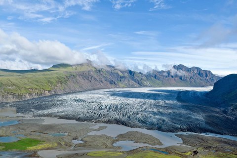 Aerial view of the glacier tongue of Skaftafellsjoekull Glacier