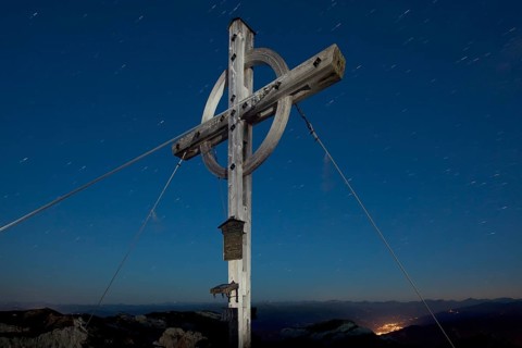 Summit of Mount Hochiss in the Rofan massif at night