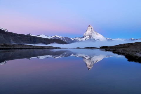 Matterhorn reflected in Lake Stellisee at dusk