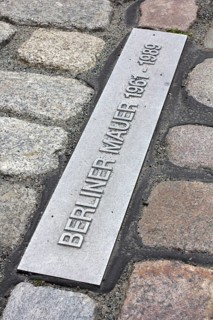 Marking on the ground showing the course of the former Berlin Wall