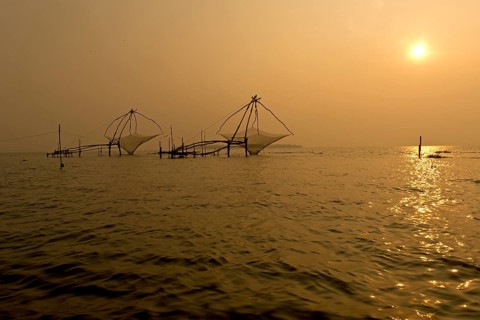 Chinese fishing nets at sunrise