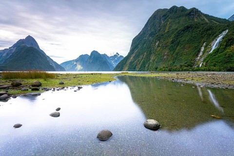 Evening at Milford Sound with Mitre Peak