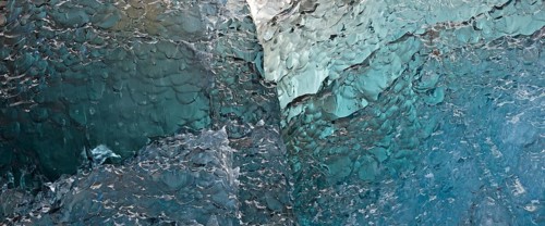 Ice in various shades of blue