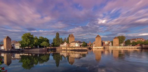Sunset at the weir Barrage Vauban