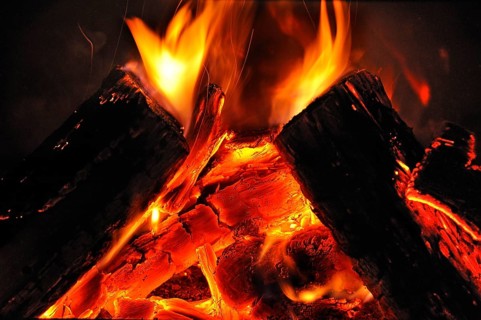 Fire in a fireplace