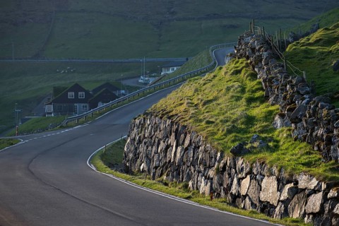 Country road with old stone walls