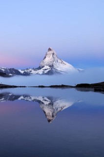 Matterhorn reflected in Lake Stellisee at dusk