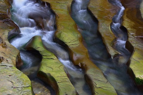 Rock gullies formed by water in the riverbed