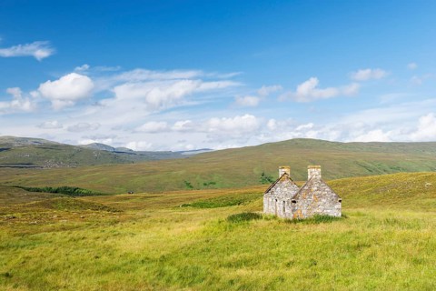 Abandoned and dilapidated cottage from the time of the Highland Clearances