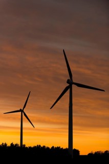 Wind turbines at sunset