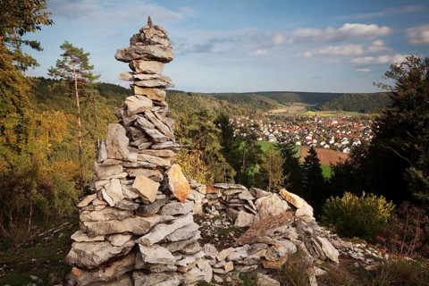 View past a cairn towards Dietfurt from Hirschblick lookout