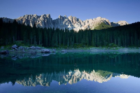 Lake Carezza with Latemar Mountain