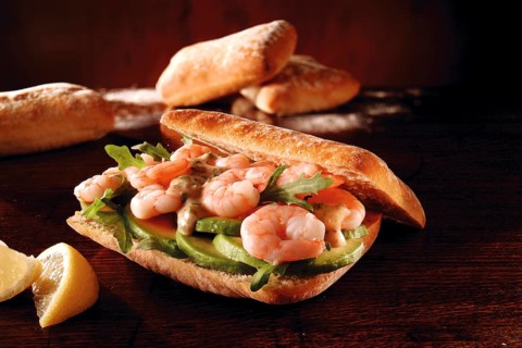 Chiabatta sandwich with prawns