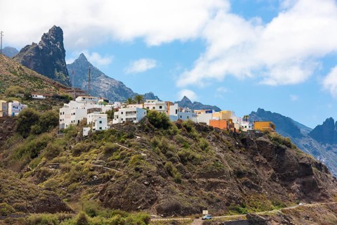 Cliffs in the Anaga Mountains with the Playa de Roque de las Bodegas beach