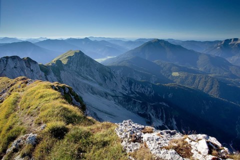 Dalfazer Joch ridge from Mount Hochiss in the Rofan massif