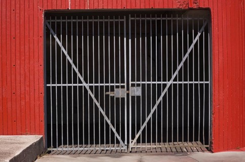 Garage entrance with a steel gate