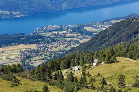 View from the Millstatt Alps over Millstatt am See and Lake Millstatt