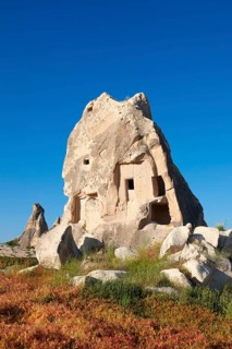 Fairy Chimney rock house built in volcanic tuft rock