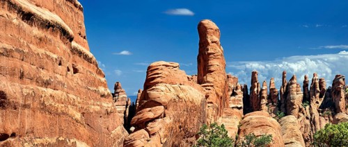 Devil's Garden with stone pinnacles of red Navajo sandstone formed by erosion