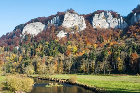 Hausener Zinnen rocks in the autumnal Danube Valley