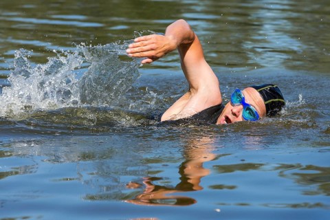 Triathlete swimming